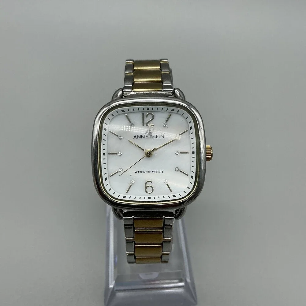 Anne Klein Womens Watch 31mm MOP Dial Two Tone Diamond 1099TV New Battery 7.5